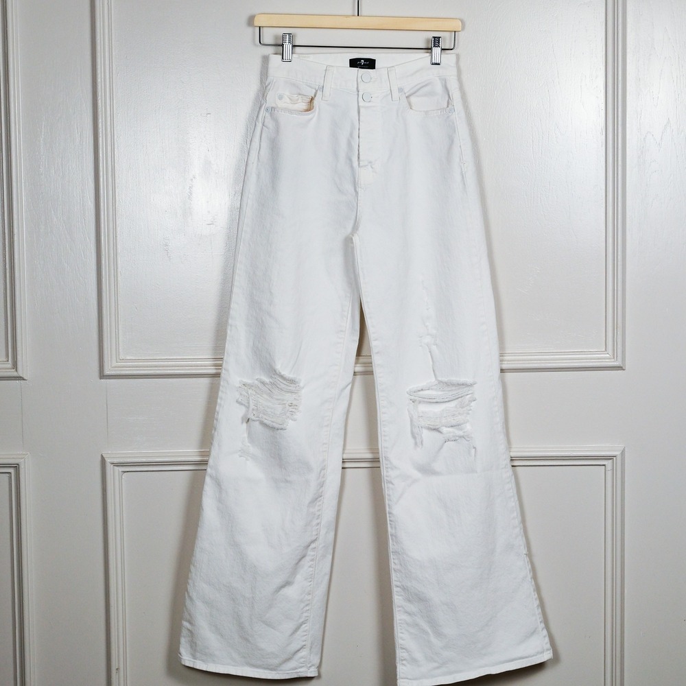 7 For All Mankind Vintage Jo Ultra High Rise Distressed Jeans 27 White USA